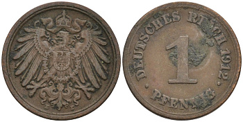 Германия 1 пфенниг 1912 E KM 10, J. 10 медь 4576-247