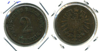 ГЕРМАНИЯ 2 ПФЕННИГА 1875 B 701-414