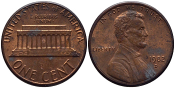 США 1 ЦЕНТ 1982 ЛИНКОЛЬН KM 201 медь цинк 66-1025