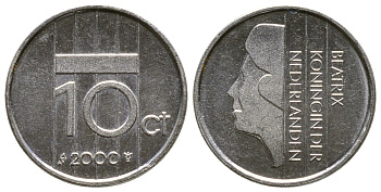 Нидерланды 10 центов 2000 Беатрикс (1980-2013) KM 203 никель 4383-1116