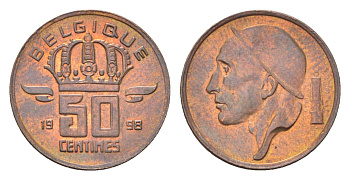 Бельгия 50 сантимов 1998 Belgique, Бодуэн I (1951-1993) KM 148 бронза 4705-245