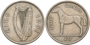 Ирландия 1/2 кроны 1951 лошадь KM 16а медно-никель 88-616