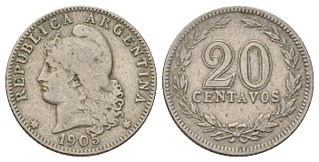 Аргентина 20 сентаво 1905 KM 36 медно-никель 4603-246