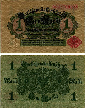 Германия 1 марка 1914 красная серия, выпуск 1917 Pick 51, Розенберг 51с бумага 7547-63-1-1