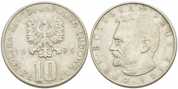Польша 10 злотых 1975 MW, Болеслав Прус KM 73, Parchimowicz 242a медно-никель 77-417