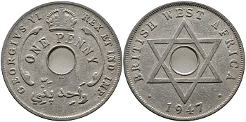 Британская Западная Африка 1 пенни 1947 SA, Георг VI (1937-1952) KM 19 медно-никель 1523-425