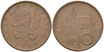 Чехия 10 крон 1995 b’, кафедральный собор в Брно KM 4 сталь плакированная медью 4592-824