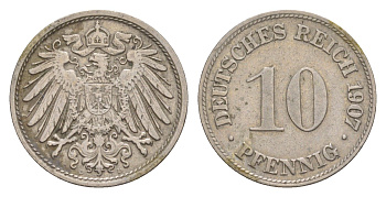 Германия 10 пфеннигов 1907 D, Вильгельм II (1888-1918) KM 12, J. 13 медно-никель 4640-269