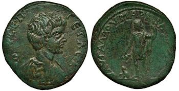 Римская Империя, Провинция Дакия АЕ 209 - 211 Гета, бюст цезаря / Дионис с тирсом, у ног пантера, 11,76 гр AMNG - (vgl. 696) медь 1073-7-61