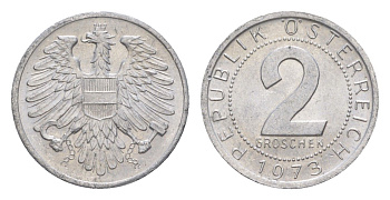 Австрия 2 гроша 1973 KM 2876 алюминий aUNC 4564-741