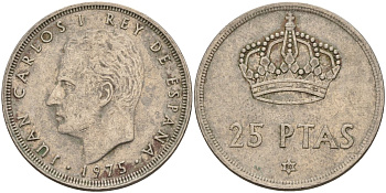 Испания 25 песет 1975 (80) Хуан Карлос I (1975-2014) KM 808 медно-никель 4149-1036