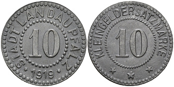 Ландау 10 пфеннигов 1919  Funck 266.7, Men18 17797.7 цинк  75-1443
