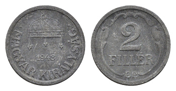 Венгрия 2 филлера 1943 BP KM 519 цинк 4664-868