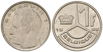 Бельгия 1 франк 1989 Belgique, Бодуэн I (1951-1993) KM 170 железо плакированное никелем 4576-623