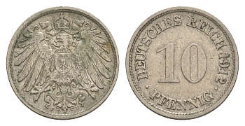 Германия 10 пфеннигов 1912 F, Вильгельм II (1888-1918) KM 12, J. 13 медно-никель 4644-1213