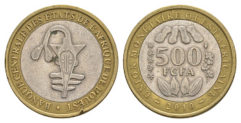 Западная Африка (BCEAO) 500 франков 2010 Центральный банк государств Западной Африки KM 15 биметалл 4642-351