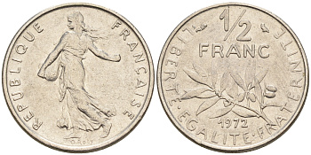 Франция 1/2 франка 1972 сеятель KM 931.1, LE FRANC 198.11 никель      4602-556