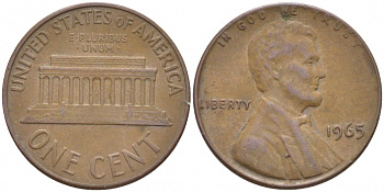 США 1 ЦЕНТ 1965 ЛИНКОЛЬН KM 201 медь цинк 3457-1244