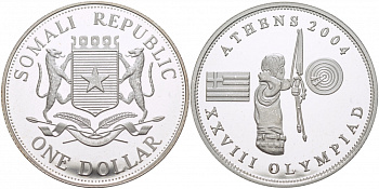 Сомали 1 доллар 2004 XXVIII летние Олимпийские Игры, Афины 2004 - Стрельба из лука серебро PROOF 1074-6-42