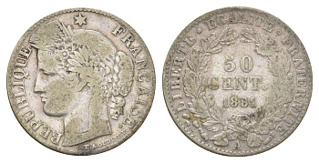 Франция 50 сантимов 1881 A KM 834 серебро 4623-1153