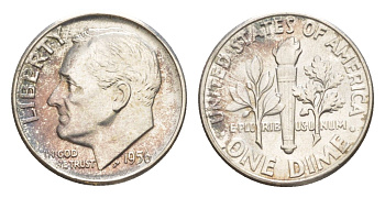 США 1 дайм (10 центов) 1956 KM 195 серебро aUNC 4639-227