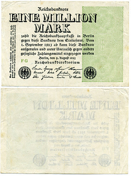 ГЕРМАНИЯ 1000000 МАРОК 1923 Pick 102a бумага 3295-54-1