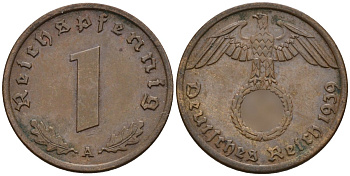 Германия 1 рейхспфенниг 1939 A KM 89, J. 361 бронза 4151-342