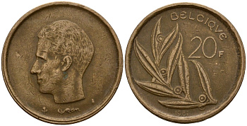 Бельгия 20 франков 1981 Belgique, Бодуэн I (1951-1993) KM 159 никель бронза 4601-336