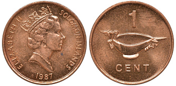 Соломоновы острова 1 цент 1987 Елизавета II (1953-) KM 24 сталь плакированная бронзой aUNC 4602-913