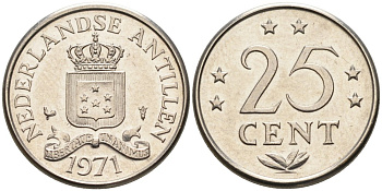 Нидерландские Антилы 25 центов 1971 Юлиана (1948-1980) KM 11 никель 4564-468