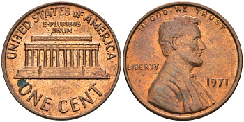 США 1 цент 1971 Линкольн KM 201 медь цинк 4115-866