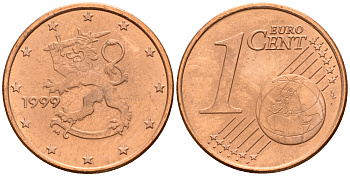 Финляндия 1 евроцент 1999  KM 98 сталь плакированная медью  UNC  4189-153