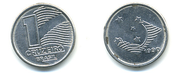 Бразилия 1 крузейро 1990 KM 617 нержавеющая сталь aUNC 93-733
