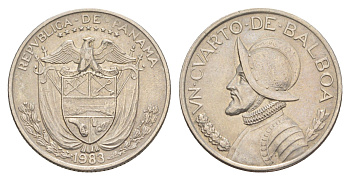 Панама 1/4 бальбоа (25 сентесимо) 1983 KM 11.2a медь плакированная медно-никелем 4642-654