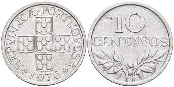 ПОРТУГАЛИЯ 10 СЕНТАВО 1976 KM 594 алюминий UNC 4516-415