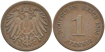 ГЕРМАНИЯ 1 ПФЕННИГ 1895 A KM 10, J. 10, Weege 2 медь 211-168