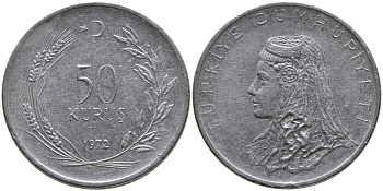 Турция 50 курушей 1972 Анатолийская невеста KM 899 нержавеющая сталь 4541-742