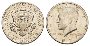 США 1/2 доллара (50 центов) 1971 D, Джон Кеннеди KM 202b медь плакированная медно-никелем aUNC 88-313