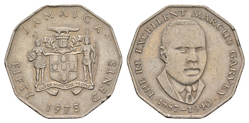 Ямайка 50 центов 1975 Маркус Гаврей (1887-1940) KM 65 медно-никель 4645-815