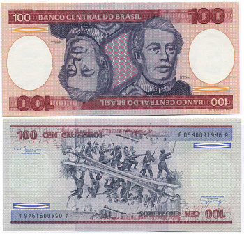 Бразилия 100 крузейро 1981 подпись 20, Герцог Каксиас Pick 198 a бумага UNC (пресс) 8595-30-1-1