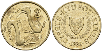 Кипр 2 цента 1992 KM 54.3 никель латунь 4174-1256