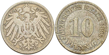 ГЕРМАНИЯ 10 ПФЕННИГОВ 1899 A KM 12, J. 13, Weege 8 медно-никель 261-1333