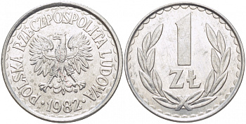 ПОЛЬША 1 ЗЛОТЫЙ 1982 MW KM 49.1 алюминий UNC 3856-1052