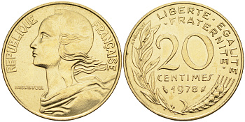 Франция 20 сантимов 1978 тип Marianne KM 930 медь алюминий никель    4177-122