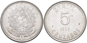 Бразилия 5 крузадо 1987 реформа (1986-1989) KM 606 нержавеющая сталь 31-934