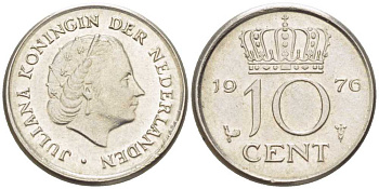 Нидерланды 10 центов 1970 Юлиана (1948-1980) KM 182 никель 214-1249