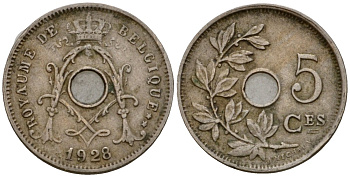 Бельгия 5 сантимов 1928 Belgique KM 66 медно-никель 4602-132