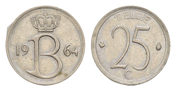Бельгия 25 сантимов 1964 Belgie, Бодуэн I (1951-1993) KM 154 медно-никель 4169-729