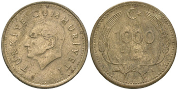 Турция 1000 лир 1990 Кемаль Ататюрк KM 97 медь цинк никель 4605-123