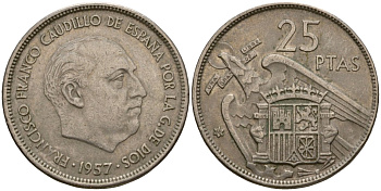 Испания 25 песет 1957 (68) KM 787 медно-никель 92-726